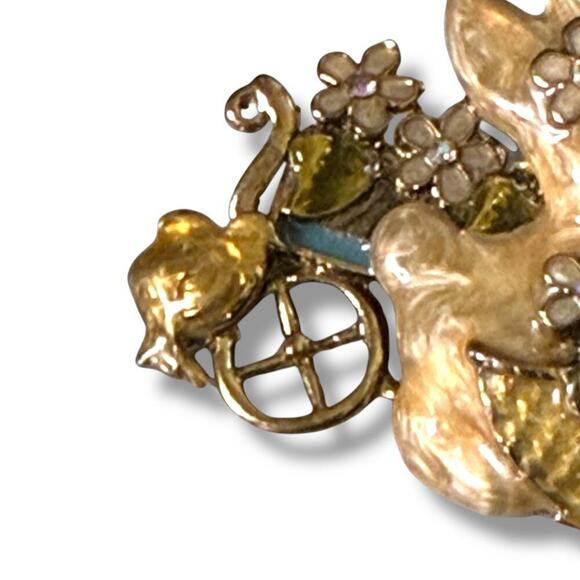 Vintage Bunny and Chick Floral Easter Brooch Gold Tone Enamel Rhinestone Pin - Picture 6 of 7